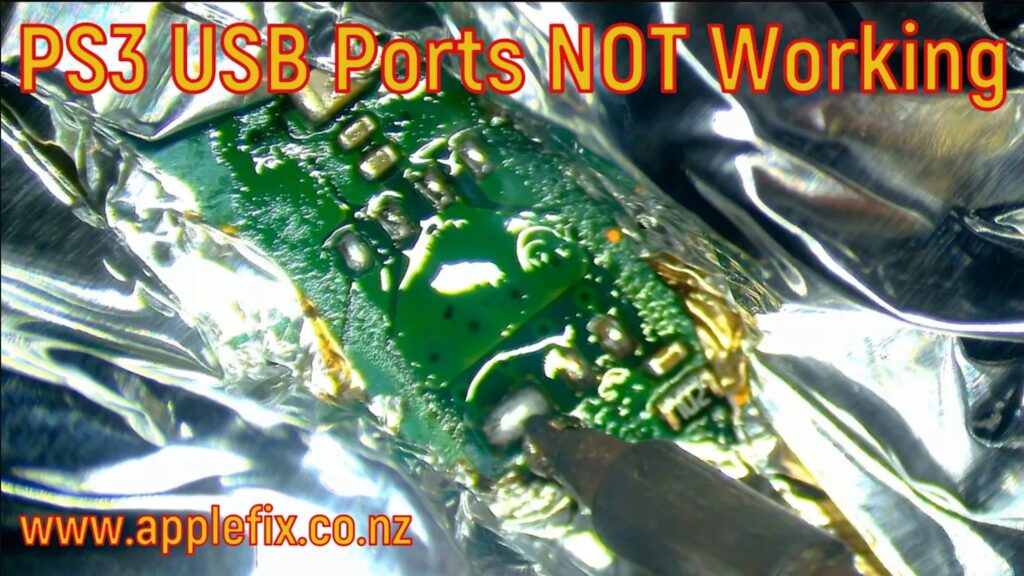 PS3 motherboard showing faulty RT9712AA 5V USB power switch IC