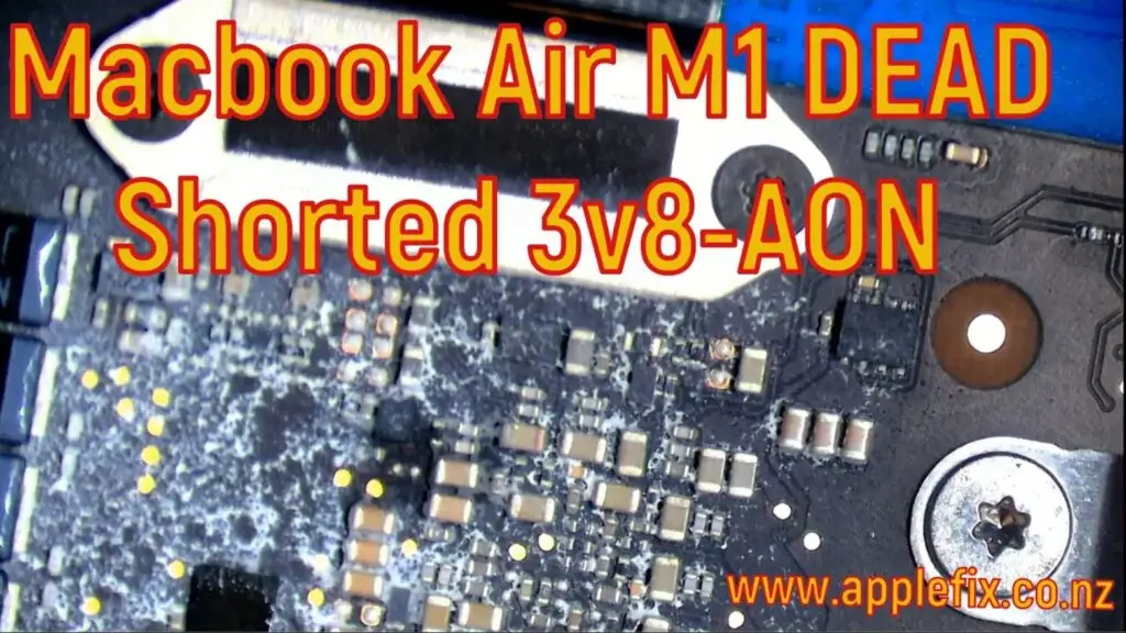 MacBook M1 logic board repair detecting 3V8 AON short using thermal camera and voltage injection